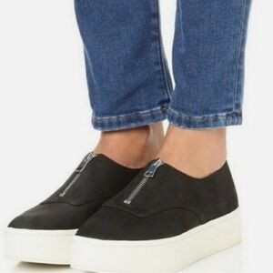 Vince Black Leather Platform Sneakers Zip Front Size US 9 EUR 39